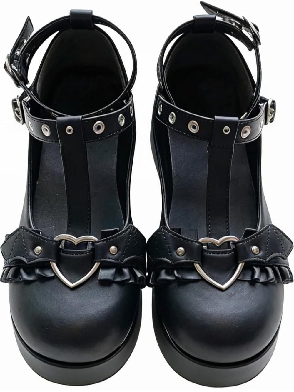 Black Platform Mary Jane Shoes with Grommet Ankle Strap - Picture 2 of 8